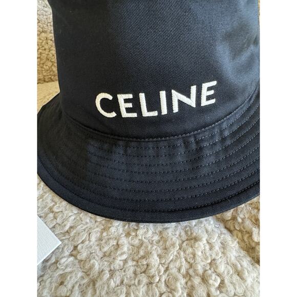 NWT Celine Black Bucket Hat with White Logo Size M main image 5